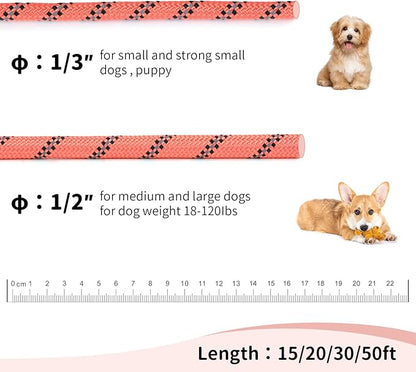 Long Dog Leash for Training 30Ft-Reflective Nylon Rope with Swivel Hook-Recall Agility Lead for Large Small Medium Dogs Outside Walking Hiking-Orange Diam 1/2"