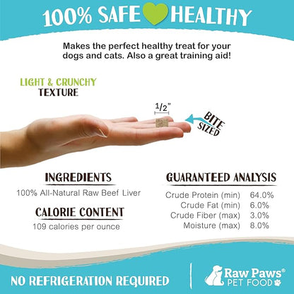 Raw Paws Pet Premium Freeze Dried Beef Liver Treats for Dogs & Cats, All-Natural and Healthy Snack, 16 oz.