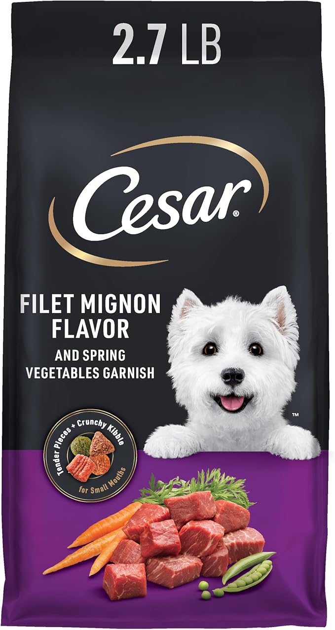 Cesar Small Breed Dry Dog Food for Small Dogs, Filet Mignon Flavor and Spring Vegetables Garnish, 2.7 lb Bag