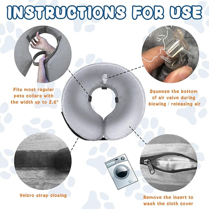 Dog Cone Collar (XL Size), Soft Blow-up Protective Recovery Collar, Pet Donut Cone, Comfy Elizabethan E-Collar After Surgery for Large Dog to Prevent Scratching, Grey