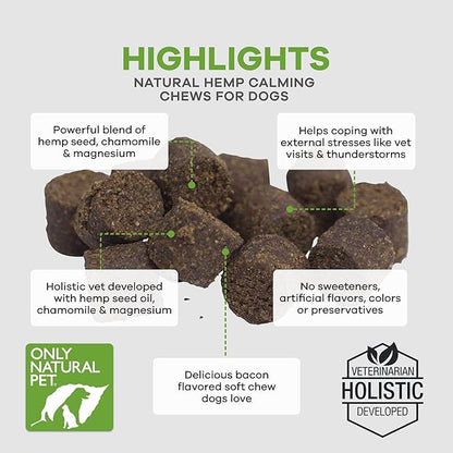 Only Natural Pet - Natural Hemp Soft Chew Bites for Dog Stress & Anxiety Relief - L-Theanine, Chamomile & Lemon Balm - Calming Chews for Dogs - 120 Count