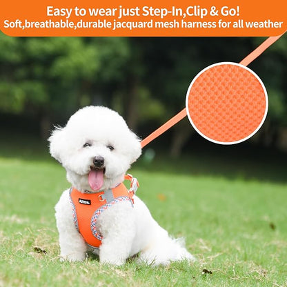 AIITLE Small Dog Harness - Breathable Double-Layer Jacquard No-Choke Vest, Durable Anti-Tear Fabric with Reflective Trim - Perfect for Running, Parties, Daily Walks (Orange, XS)