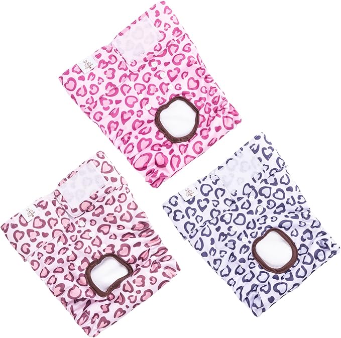 CuteBone Dog Diapers Female Washable Small Medium Large 3 Pack Reusable Doggie Diapers Puppy Period Pants for Doggy Heat Cycle Peeing D54L