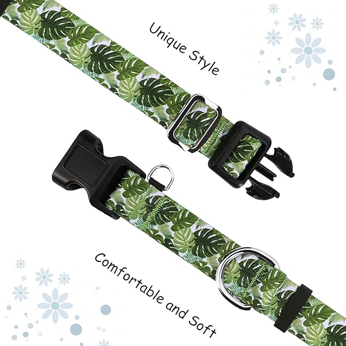 Martingale Collar for Dogs with Buckle Adjustable Nylon Tropical Slip No Pull Training Dog Collars (Palm Leaf, XLarge)
