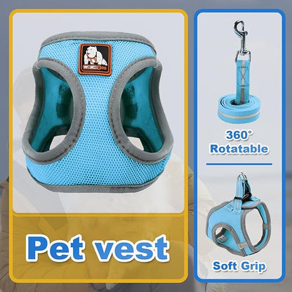 Dog Harness Medium Sized Dogs, Puppy Harness and Leash Set for Training, Running, Walking, Suitable for Small and Medium Dog Vest, Blue, S