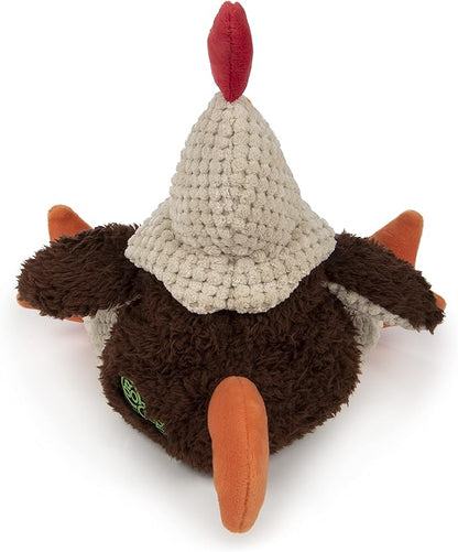 goDog, Checkers Fat Rooster, Squeaker Dog Toy, Chew Resistant, Durable Plush, Soft, Tough, Reinforced Seams, Brown, Large