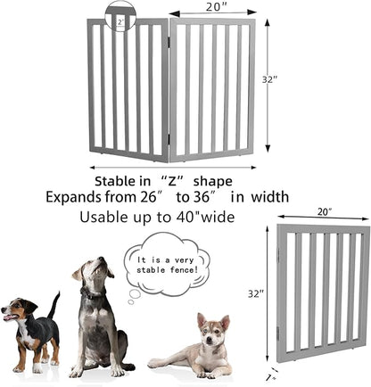 ZJSF Freestanding Indoor Dog Gate for House Foldable Wood Grey Puppy Gate for Doorways Pet Gate for Stairs Extra Wide Pet Fence 32" Height 2 Panels