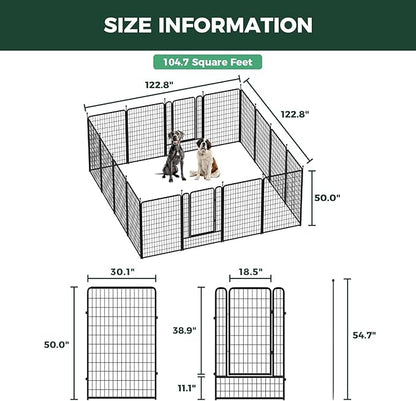 FXW Rollick Unleashed Dog Playpen for Indoor, Yard, RV Camping, 50 inch 16 Panels for Large Dogs, Black│Patented