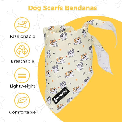Dog Harness and Leash Collar Set with Dog Poop Bag Holder and Bandanas, Escape Proof Adjustable Puppy Cat Vest with Soft Mesh Padded, Pet Supplies for Small Medium Large Dogs Kitten(Yellow Puppy, M)