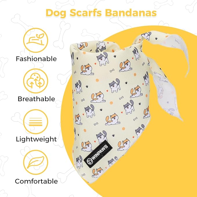 Dog Harness and Lead, Bow Tie Collar Set with Dog Poop Bag Holder and Bandanas, Escape Proof Adjustable Puppy Cat Vest with Soft Mesh Padded, Pet Supplies for Small Medium Dogs Kitten (Yellow Puppy,L)