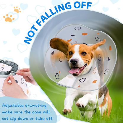 Dog Cone After Surgery - Soft, Comfortable, Adjustable Recovery Collar for Large, Medium, Small Dogs - Stop Licking with Soft Protect Edge (Love, XS)