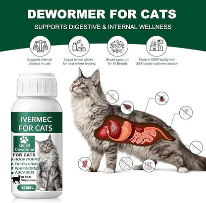lvermect Dewormer Liquid for Dogs and Cats, Digestive Cleanser Treatment, Broad Spectrum for All Wormer, Hookworms, Lung Worms, Pin Worms, Round Worms