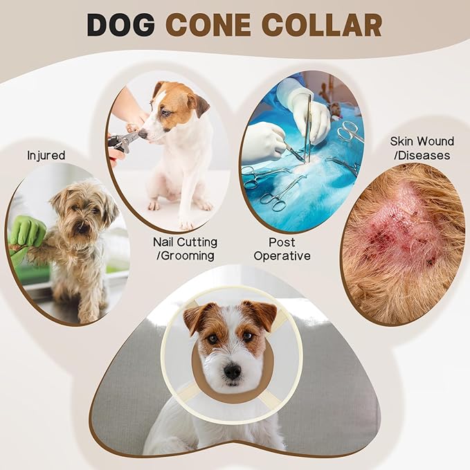 Soft Dog Cone Collar to Stop Licking-Adjustable Comfortable Mesh Recovery Collars After Surgery for Small or Miniature Dog, Alternative to Plastic Elizabethan Collar for Neuter Incision Care (Brown,M)
