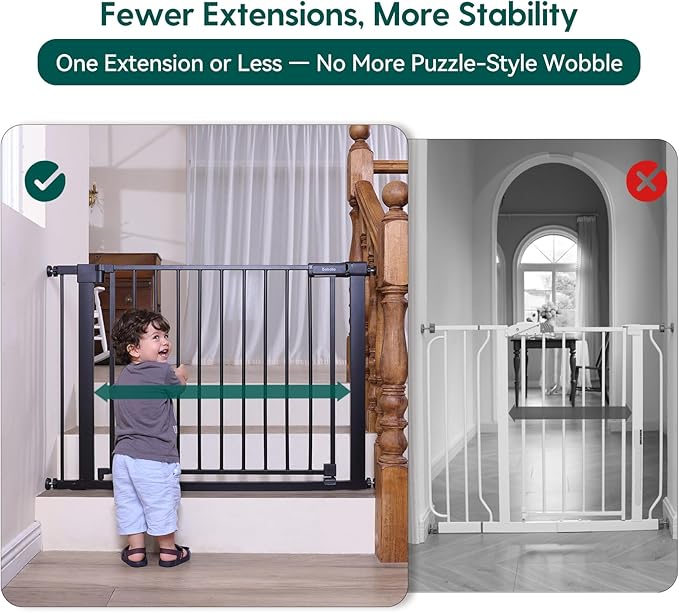 Babelio Baby Gate for Doorways and Stairs, 31-36" Pet Gate with Wide Walk Thru Door and Lock Indicator, No Drill Pressure Mounted Safety Gate with Double Lock and Self-Closing, Black