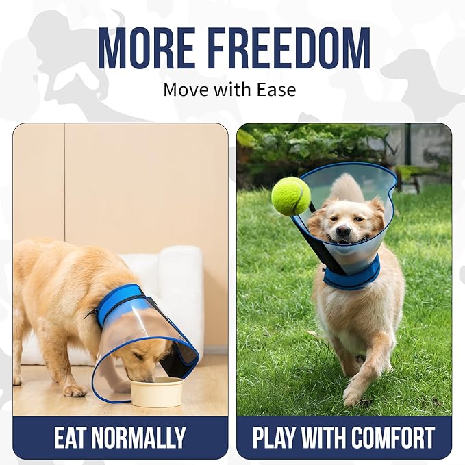 OneTigris Depth Adjustable Soft Dog Cone Collar for Medium Large Dogs After Surgery, Recovery for Small Dogs, Lightweight Elizabethan Collar for Dog to Stop Licking (Blue, M)