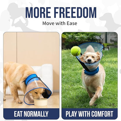 OneTigris Depth Adjustable Soft Dog Cone Collar for Medium Large Dogs After Surgery, Recovery for Small Dogs, Lightweight Elizabethan Collar for Dog to Stop Licking (Blue, M)