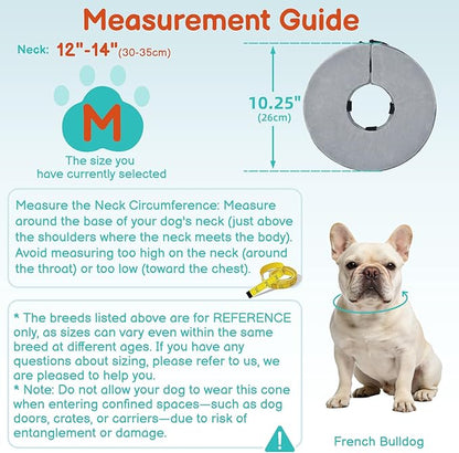 Sponge Dog Cone After Surgery, No Inflation Required Dog Donut Collar to Stop Licking, Inflatable Cone Alternatives for Medium Pets, Soft Recovery Collar with Protective Shield (Grey, M)