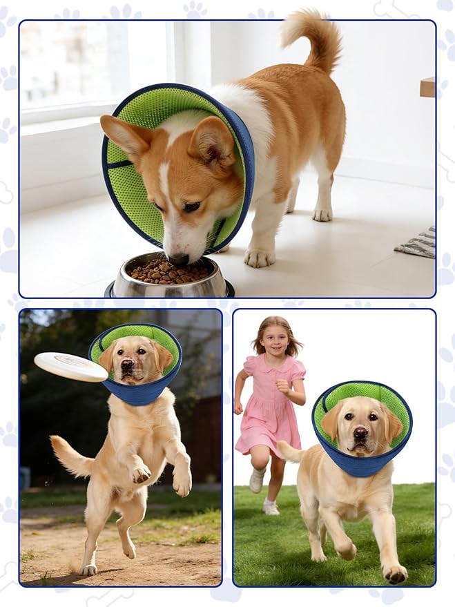 Dog Cone Collar Alternative,Comfortable Cones for Medium Large Dogs to Stop Licking After Surgery,Adjustable Comfy Cones, Comfortable Fabric Elizabethan Collars (Green Blue, XL)