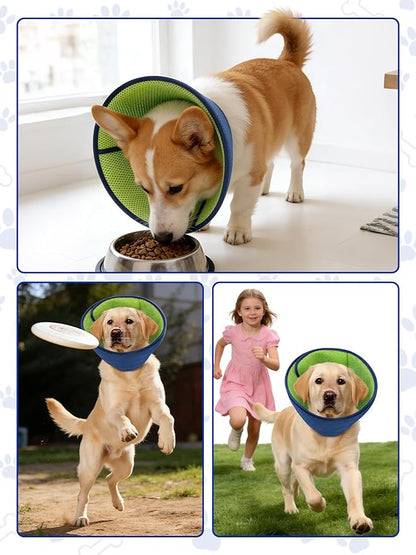 Dog Cone Collar Alternative,Comfortable Cones for Medium Large Dogs to Stop Licking After Surgery,Adjustable Comfy Cones, Comfortable Fabric Elizabethan Collars (Green Blue, XL)