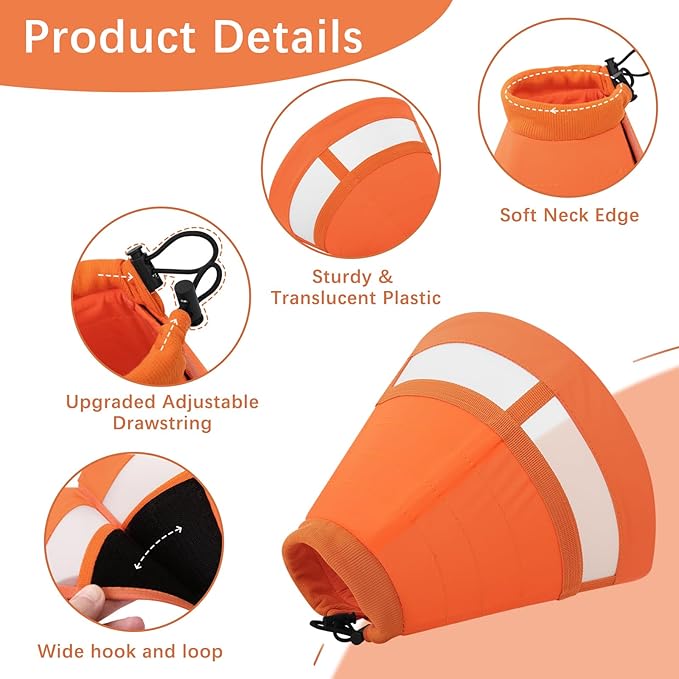 ASENKU Dog Cone Collar, Soft Adjustable Cone for Dogs to Stop Licking, Lightweight Recovery Dog Cone After Surgery, Pet E-Collar for Small, Medium & Large Dogs(Orange,L)