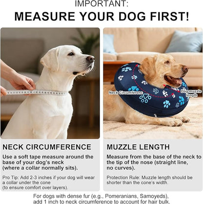 BEAUTYZOO Dog Cone Alternative After Surgery for Large Medium Small Dogs, Soft Inflatable Cone Collar for Dogs Cats, Pet Neck Donut E Collar Dog Recovery Collars to Stop Licking, Navy Blue Paw L