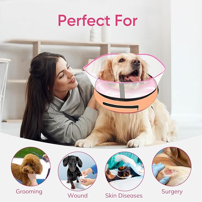 Supet Raised Inflatable Dog Cone After Surgery - Adjustable Recovery Donut Collar with Removable Shield to Stop Licking Wounds & Protect Stitches - Soft Dog Cone Alternative for Small Dogs (Pink,S)
