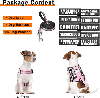 Service Dog Harness and Leash Set, Training Dog Vest with 10 Dog Patches, Emotional Support Therapy Dog Vest Harness for Small Medium Large and Extra Large Dogs(Pink, XS)