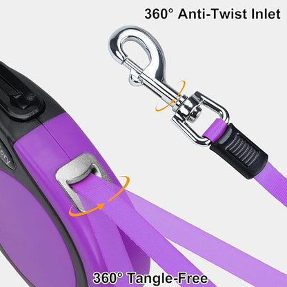 Taglory Retractable Dog Leash, 16ft No Tangle Leash Retractable for Small Medium Dogs Up to 44 lbs, One-Handed Brake, Pause, Lock,Purple