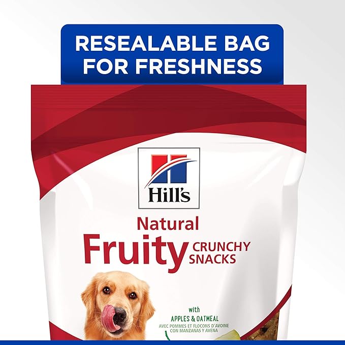 Hill's Natural Fruity Crunchy Snacks,All Life Stages,Great Taste,Dog Treats,Apples & Oatmeal,8 oz Bag,(Pack of 2)