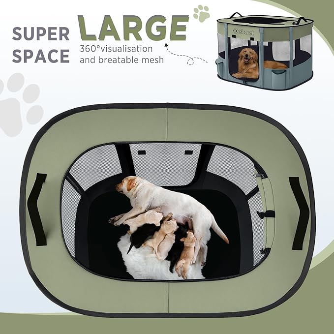 Foldable Dog Cat Playpen, Portable Dog Crate for Puppies, Cat, Puppy Play Pen for Indoors, Kennel Tent Crate for Indoor Outdoor Travel Camping Use with Carrying Case (Green, M)