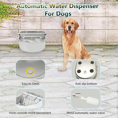 BWOGUE Automatic Water Dispenser for Dogs, 1 Gallon Outdoor Automatic Dog Water Bowl with Float Valve Stainless Steel Dispenser Fit 1/2'' and 3/4'' GHT Faucet for Dog Horse Chicken