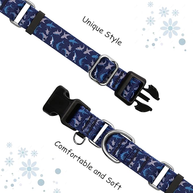 Martingale Collar for Dogs with Buckle Heavy Duty Boy Dog Collar for Medium Dogs, Deep Blue Shark
