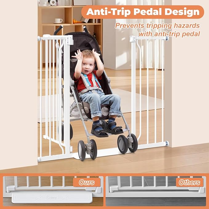 34" Extra Tall Baby Gate for Stairs, Auto Close Stroller Friendly Dog Gate Indoor for Doorways, Pressure Mounted 29"-45" Wide Baby Gate, Easy Walk Through Gate for Children & Pets, White