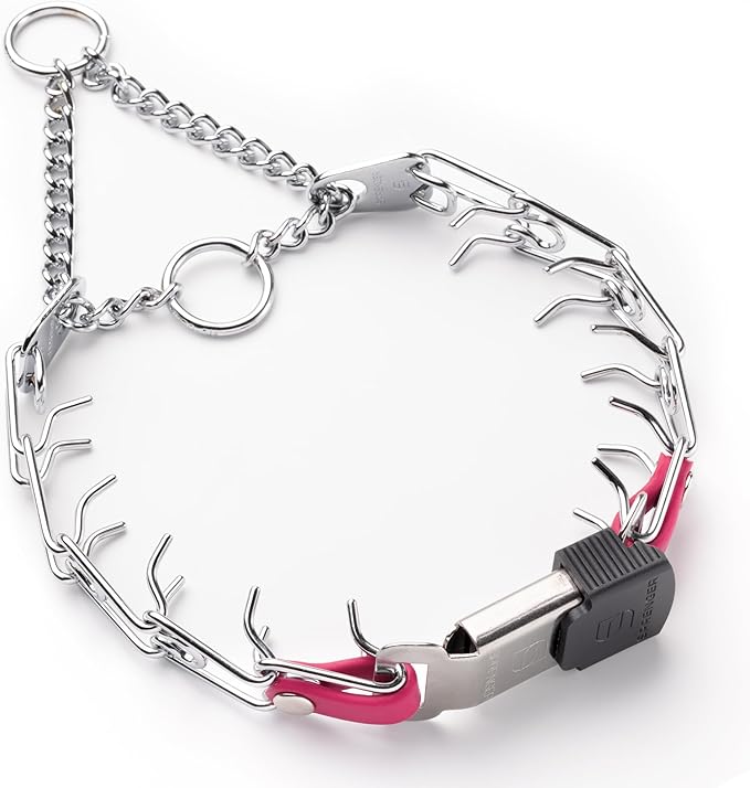 Herm Sprenger Chrome Plated Steel Dog Collar with Quick Release ClicLock Buckle O-Ring Biothane Insert Training Collar Made in Germany (Passionfruit Pink, 16in x 2.25mm(Neck Size up to 13-14in))