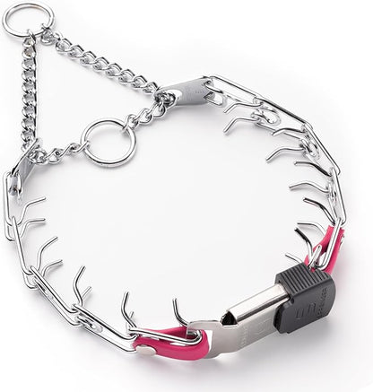 Herm Sprenger Chrome Plated Steel Dog Collar with Quick Release ClicLock Buckle O-Ring Biothane Insert Training Collar Made in Germany (Passionfruit Pink, 16in x 2.25mm(Neck Size up to 13-14in))