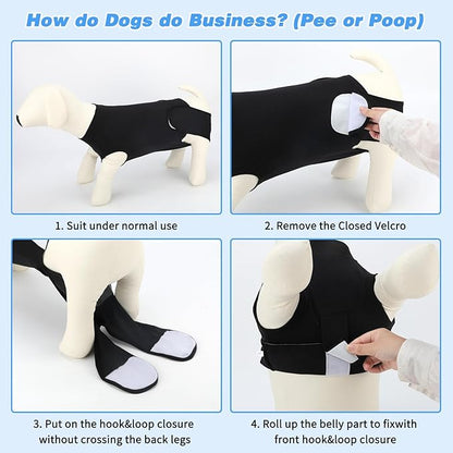 2 Packs Breathable Cotton Dog Recovery Suit for After Neuter Spay Abdominal Wounds Protector, Professional Anti-Licking Onesies for Male Female Pets Surgery Bandages, M Black Grey Pure