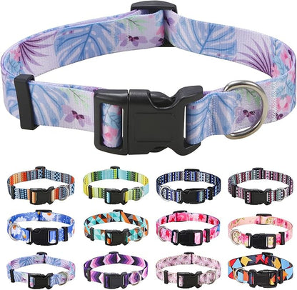 Mihqy Dog Collar with Bohemia Floral Tribal Geometric Patterns - Soft Ethnic Style Collar Adjustable for Small Medium Large Dogs (Purple Flower, M)