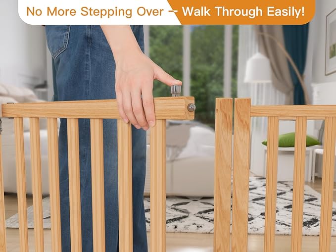 YOCAN Paint-Free Wooden Freestanding Dog Gates with Door for The House,Doorways, Stairs,Wood Dog Fences Indoor Pet Gate,Step Over Fence-3 Panel