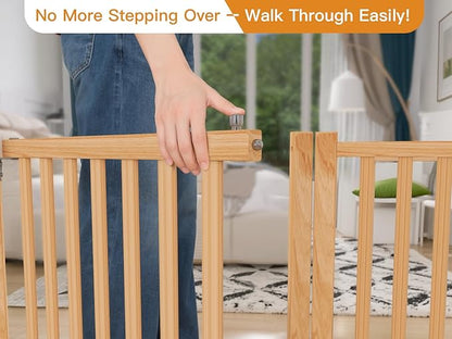 YOCAN Paint-Free Wooden Freestanding Dog Gates with Door for The House,Doorways, Stairs,Wood Dog Fences Indoor Pet Gate,Step Over Fence-3 Panel