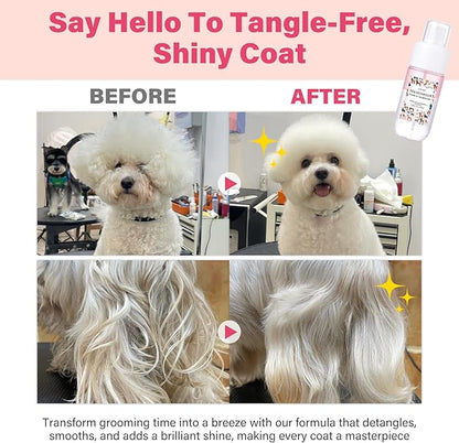 Dog Detangler & Dematting Spray - Leave-in Conditioner, Classic Powdery Scent | Infused with Coconut Oil, Jojoba Oil, and Squalane for Easy, Tangle-Free Grooming - 3.38 fl. oz