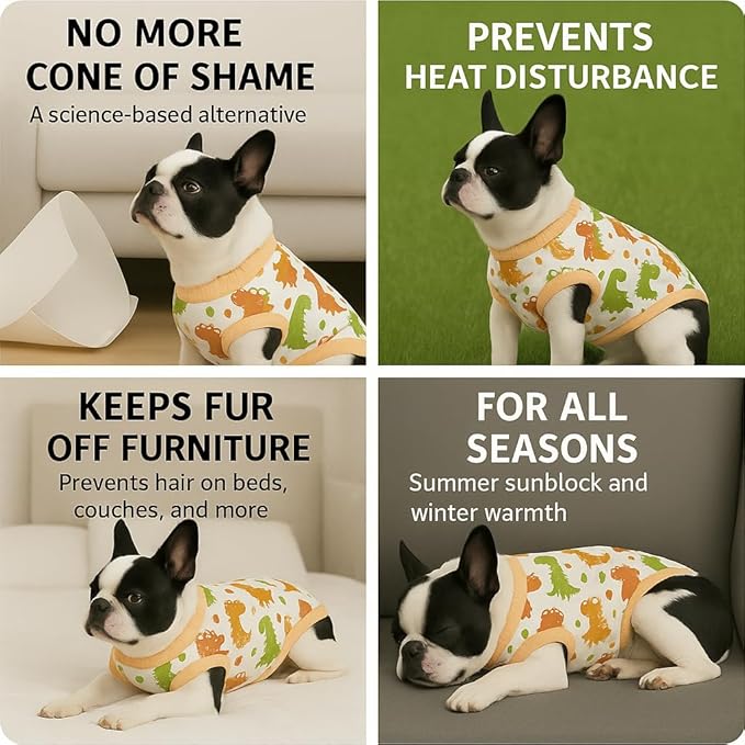 PetWarm Post Surgery Dog Onesie Female, Surgical Recovery Suit for Dogs, Professional Dog Recovery Shirt Abdominal Wounds Bandages Substitute E-Collar and Cone, Dinosaur Pattern, Yellow, M