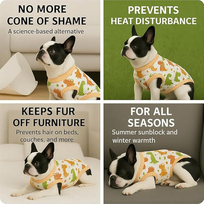 PetWarm Post Surgery Dog Onesie Female, Surgical Recovery Suit for Dogs, Professional Dog Recovery Shirt Abdominal Wounds Bandages Substitute E-Collar and Cone, Dinosaur Pattern, Yellow, M