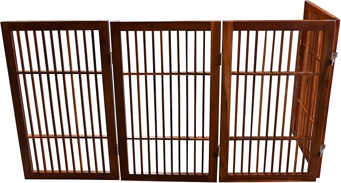 Urnporium Pet Dog Gate Freestanding, Strong Durable Folding Wooden Fence, Portable Acacia Hardwood Safety Barrier for Indoor & Outdoor Use (Brown Pet Gate, 4 Panel 30" Tall)