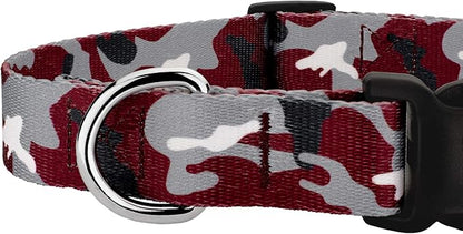 Country Brook Petz - Crimson and White Camo Everyday Dog Collar and Leash- Sports and Athletics Collection Featuring Spirited Designs (1/2 Inch, 2XS)