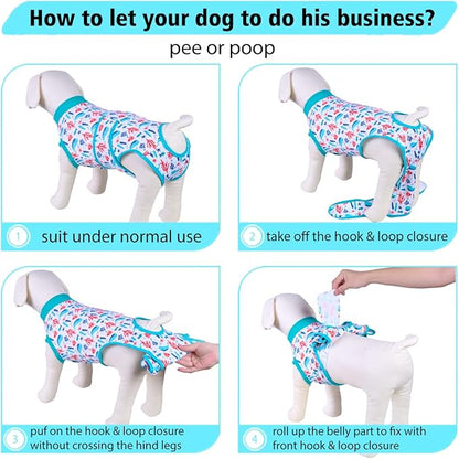 PetWarm Surgery Shirts for Dogs, Recovery Suit for Dogs After Surgery, Recovery Shirt for Dog Abdominal Wounds Bandages Cone E-Collar Alternative, Underwater World Pattern, Blue, L