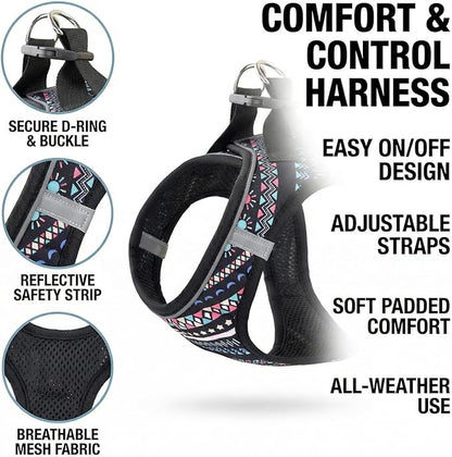 Mihqy Step in Dog Harness and Leash Set, Reflective Adjustable No Pull Dog Harness for Extra-Small/Small Dogs Puppy and Cats, Soft Padded Mesh Vest Harnesses for Girl and Boy Pets(Black Bohemia,XXS)