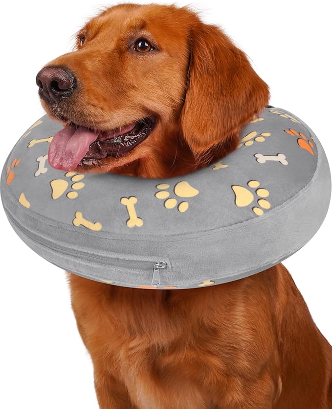 Inflatable Dog Pillow Cone Collar After Surgery, Donut Soft Neck Cone for Golden Retriever & German Shepherd Extra Large Dogs, etc, Recovery E Collar to Stop Licking Paw