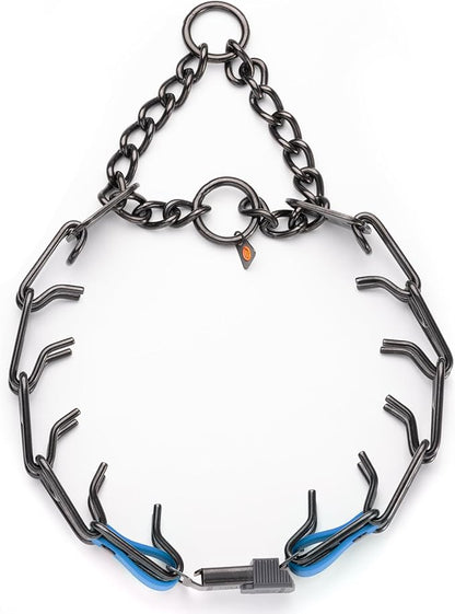 Herm Sprenger Black Stainless Steel Dog Collar with Quick Release ClicLock Buckle O-Ring Biothane Insert Training Collar Made in Germany (Cerulean Blue, 25in x 4.0mm(Neck Size up to21-22in))