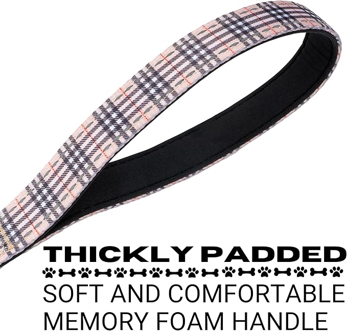 EcoBark Dog Leash - Soft & Reflective Comfort Leash with Padded Handle - Safe, Strong, & Durable for Small, Medium or Large Dogs (Tan Plaid)
