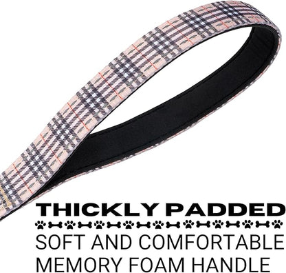 EcoBark Dog Leash - Soft & Reflective Comfort Leash with Padded Handle - Soft, Strong, & Durable for Small, Medium or Large Dogs (Tan Plaid)